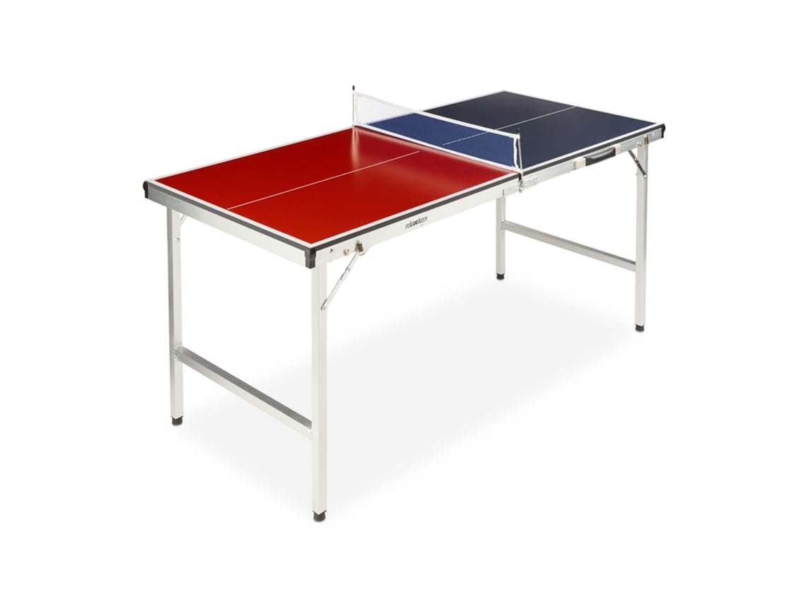 Mesa De Pingue-pongue Dobrável Relaxdays, C/ Rede, 2 Raquetes, 3 Bolas, Alumínio/mdf, 67,5×151×67,5cm, Azul/vermelho