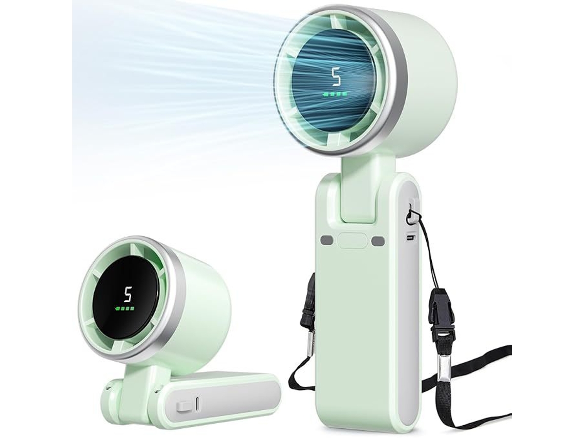 Ventilador de mano turbo ligero y plegable, sin escobillas, 5 velocidades, pantalla digital, batería interna, USB-C, silencioso, fácil de usar STELASPLEN