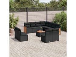 Conjunto de sofá de jardín de 12 piezas con cojines de mimbre negros DKD Home Decor