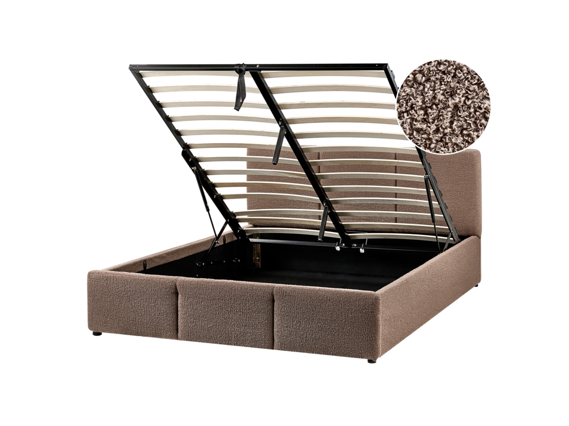 Cama Con almacenaje Beliani Bousse De Bouclé Beige 151x219x79