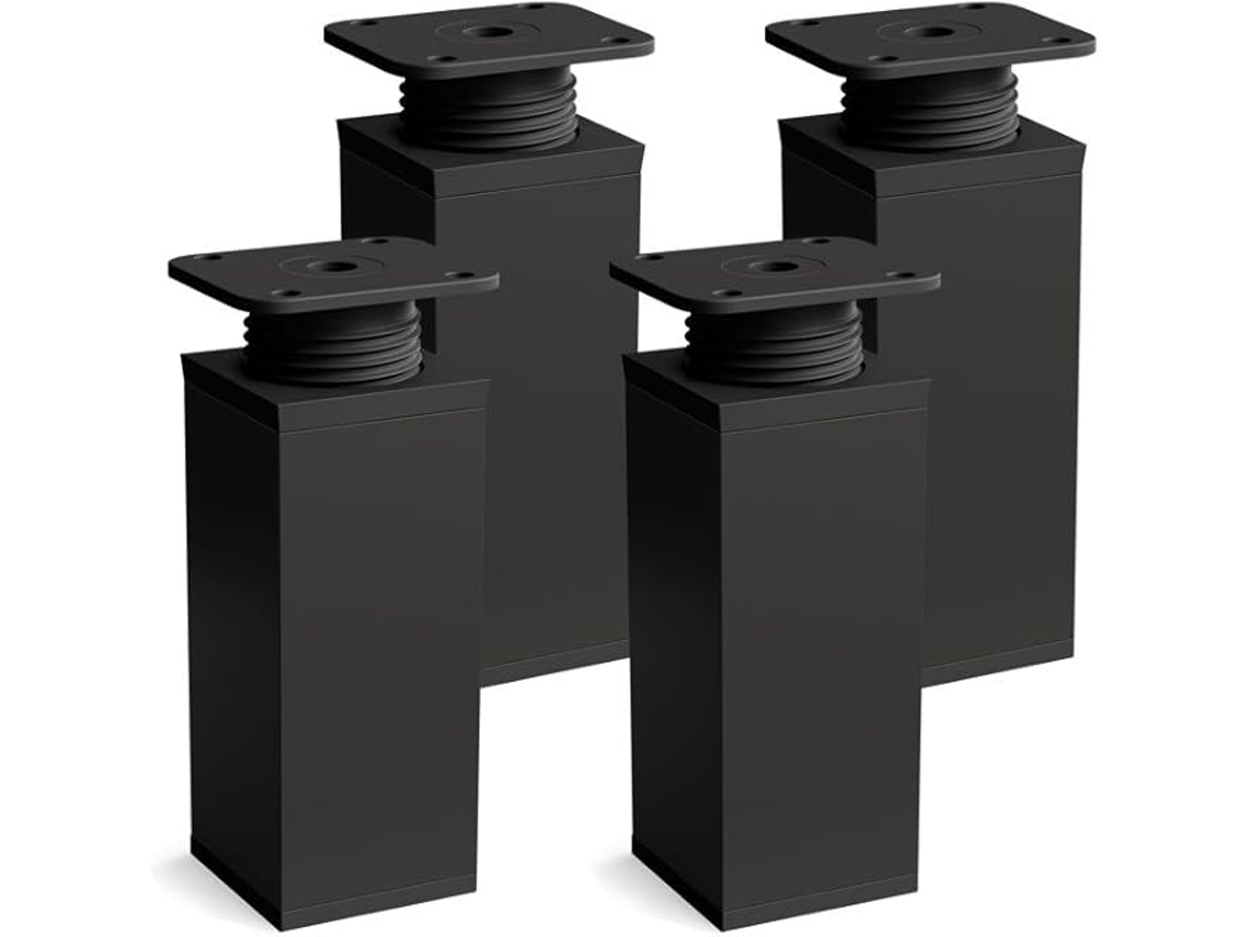 4 Patas Muebles Ajustables Negro Mate Cuadrado 100mm Para Cómodas Armarios