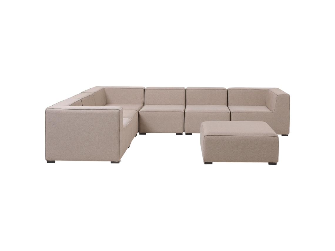 Sofá esquinero 7 plazas modular de poliéster beige arena/negro derecho con reposapiés BELIANI Arezzo