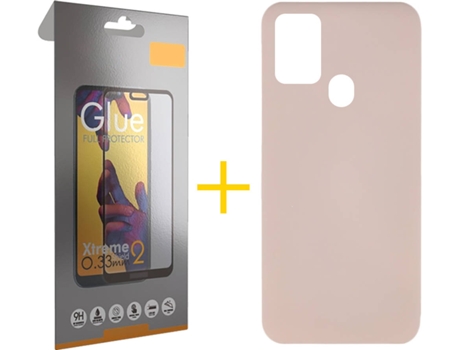 Funda y Protector de Vidrio Full 1x Samsung Galaxy A21s SKYHE Silicona Líquida Rosa Crema