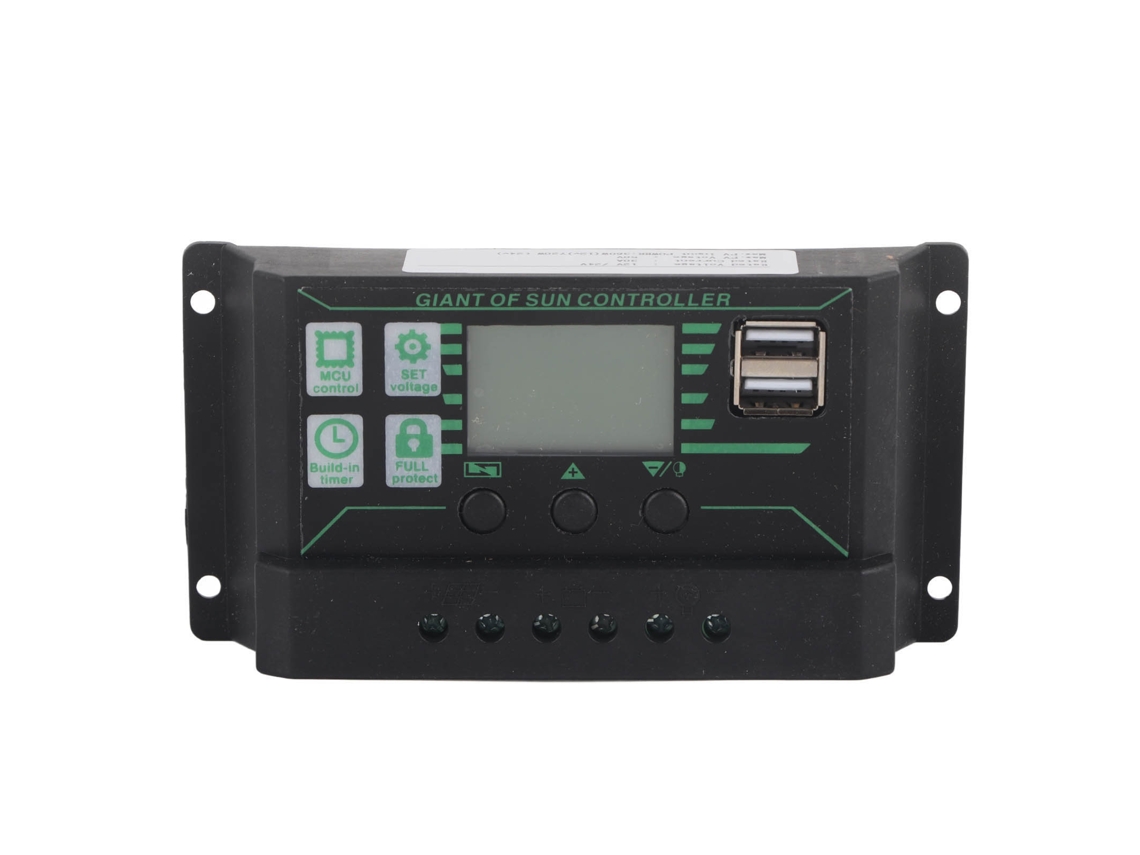 Controlador De Carga Solar Pwm De 30 A Y 12 V/24 V Con Pantalla Lcd Y Doble Salida Usb.