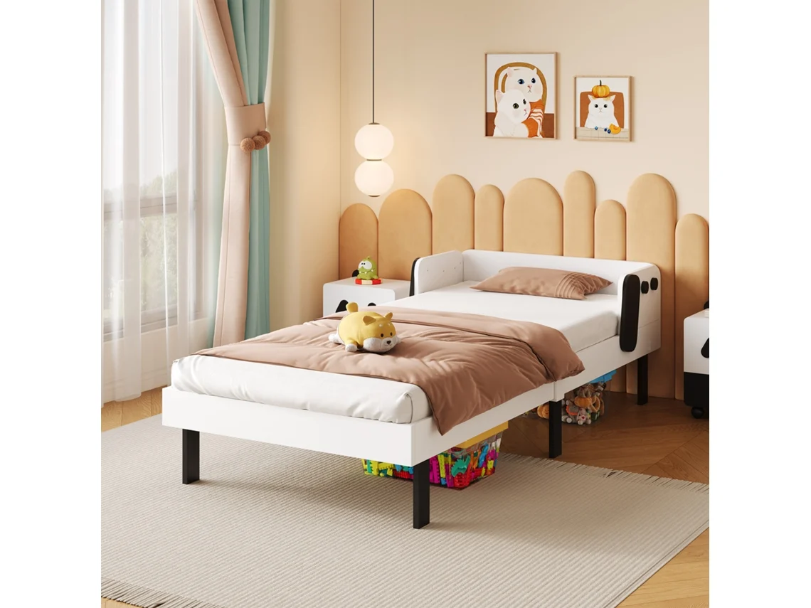 Cama Infantil Individual De 90x200 Cm, Madera Maciza, Con Barandillas De Seguridad, Madera De Pino, Para Habitación Infantil, Color Blanco