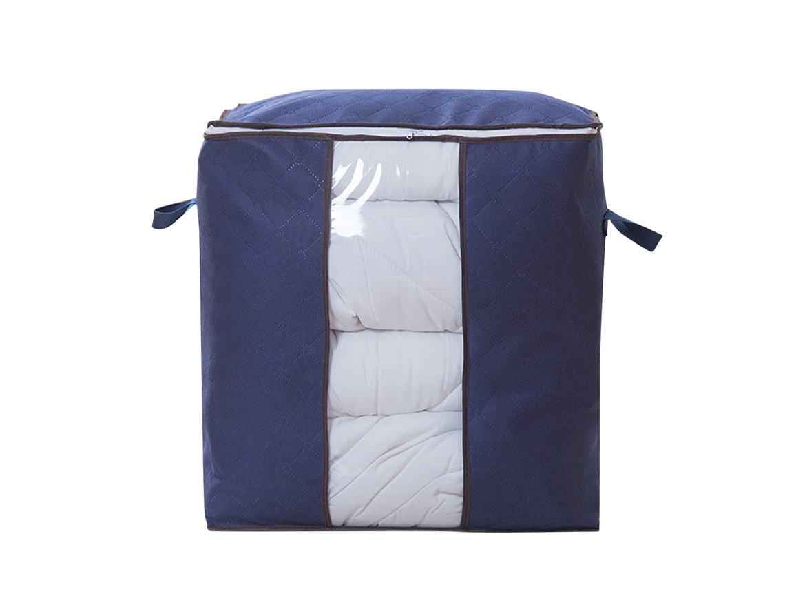 Bolsa De Almacenamiento Vertical Para Edredones Y Ropa Con Cremallera, Tejido No Tejido Grueso, Azul Marino.