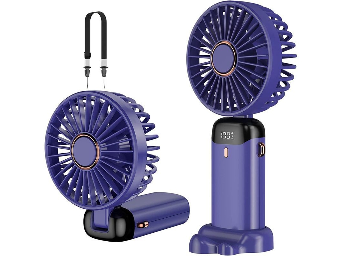 Mini Ventilador Portátil Recargable Por Usb, 5 Velocidades Con Cordón Y Base, Batería De 3000 Mah.