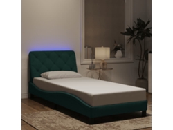 Estructura Cama Con Luces Led Terciopelo Verde Oscuro 90x200 Cm