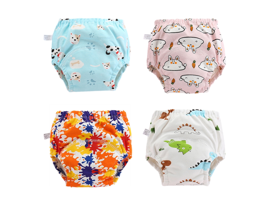 Conjunto de 4 calzoncillos de entrenamiento para bebé, algodón lavable, pañal de gasa de 4 capas, transpirable e impermeable.