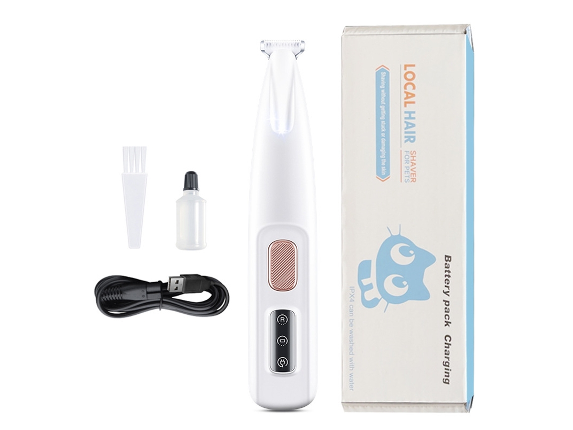 Recortadora de pelo digital (blanca) para perros y gatos, modelo recargable con LED.