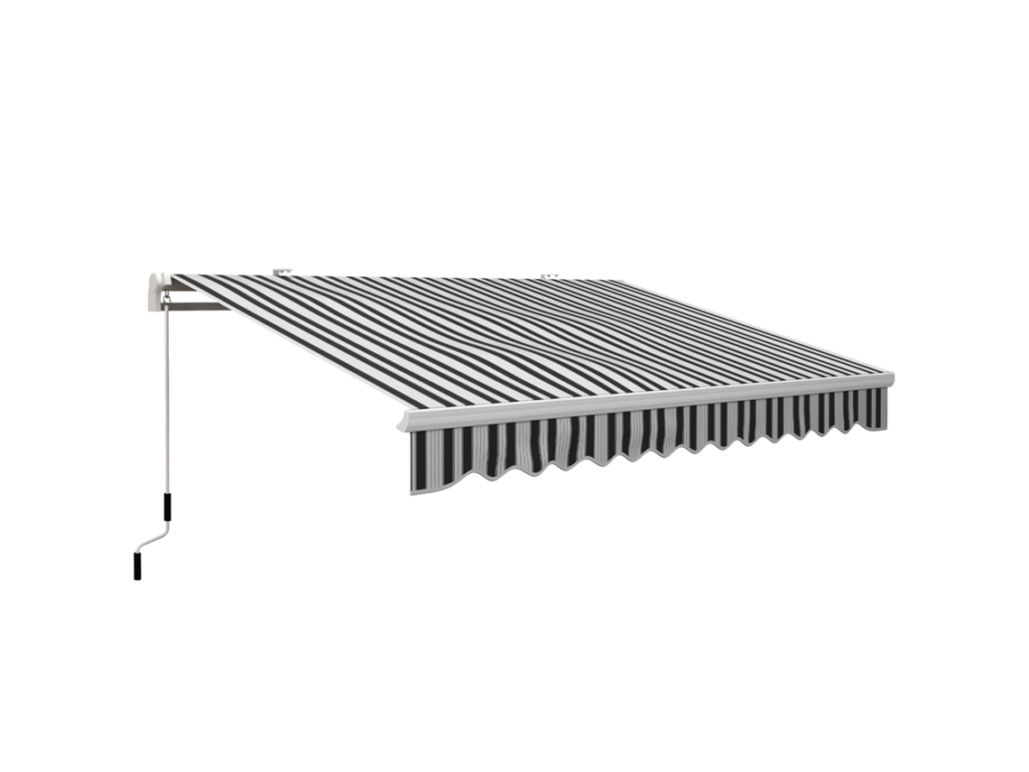 Toldo retráctil manual con brazo articulado, aluminio, 395 x 245 cm, resistente a los rayos UV, azul/blanco.