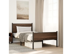 Estructura De Cama Sin Colchón Metal Marrón Roble 107x203 Cm