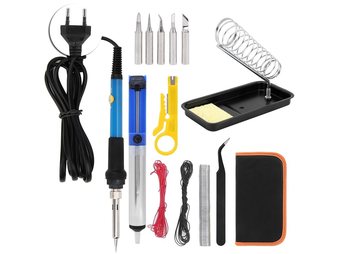 Set De Soldador Eléctrico 60w Ajustable De Temperatura Con 15 Piezas Para Quemado En Madera, Plug Eu 220v Azul