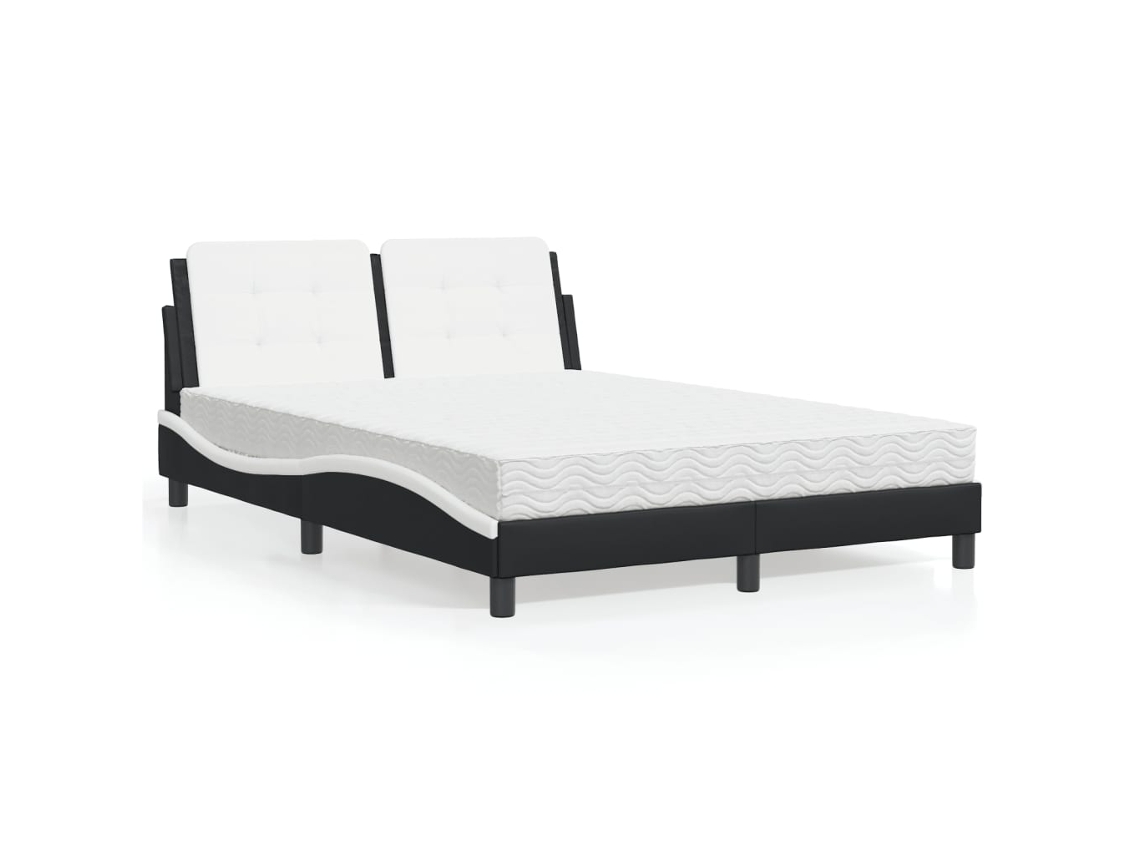 Cama Con Colchón Cuero Sintético Negro Y Blanco 140x200 Cm