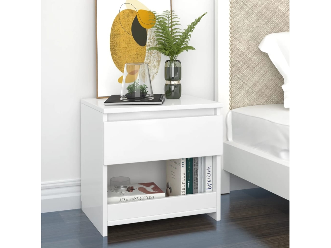 Mesitas de Noche LOVELY HOME Mesinha 2 Pcs 40X30X39 Cm Contrapl. Branco Brilhante