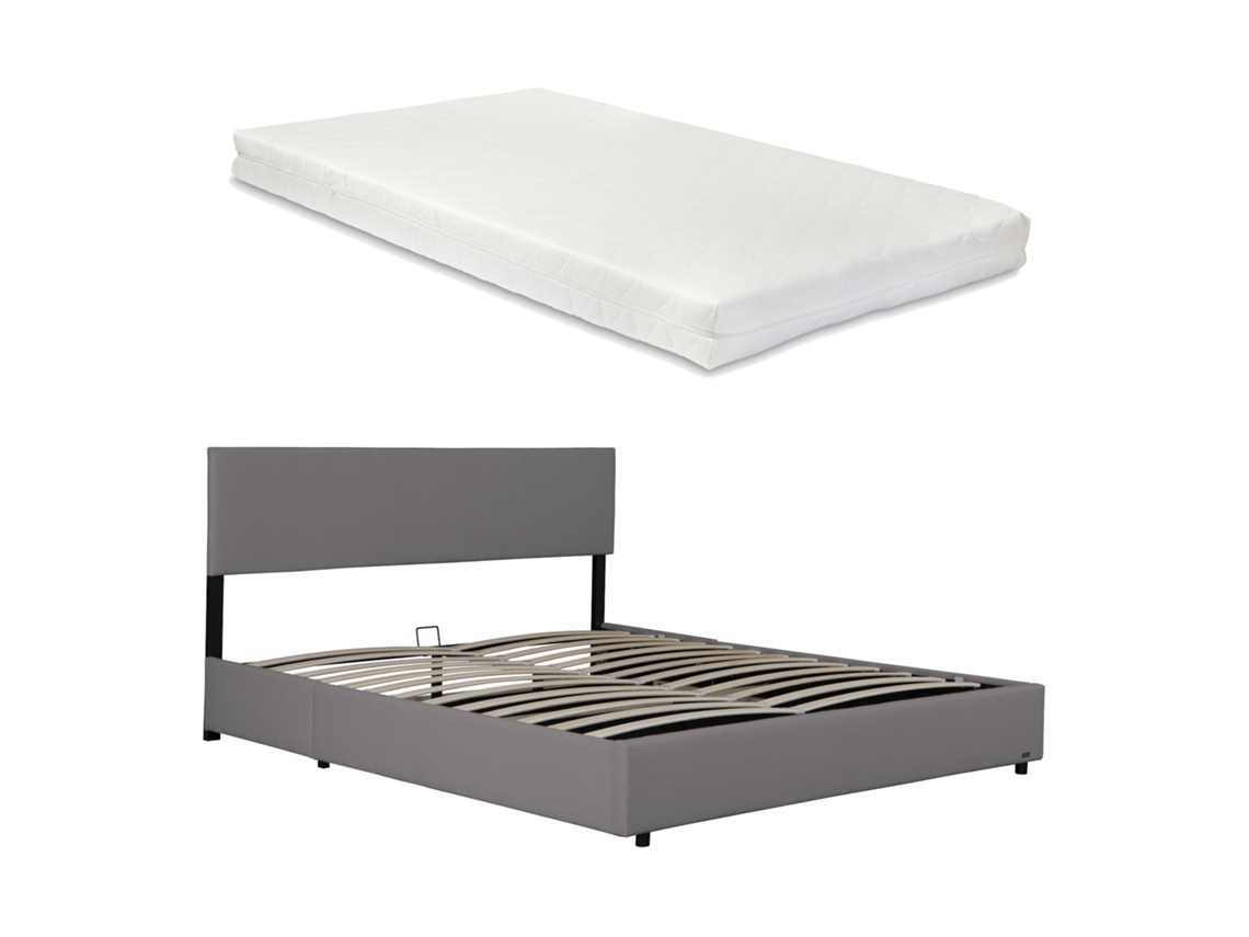 Cama Tapizada Juva, Cama De Matrimonio Con Colchón Y Somier Abatible, 180 X 200 Cm - Corium Grey