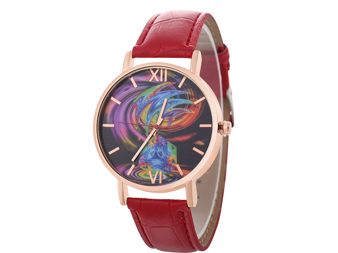 Reloj De Pulsera De Aleación Con Esfera Redonda, Movimiento De Cuarzo Analógico, Estilo Moderno (rojo-rosa)