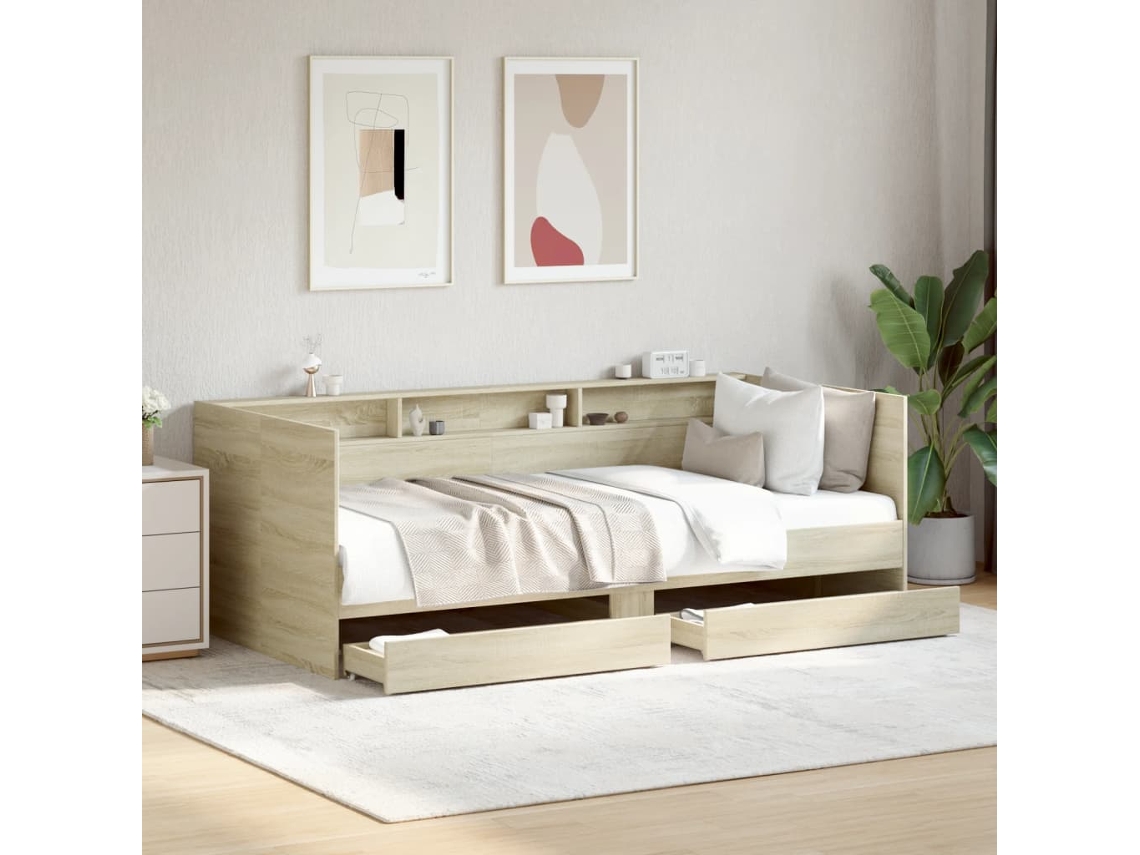 Sofá Cama Con Cajones Sin Colchón Roble Sonoma 100x200 Cm