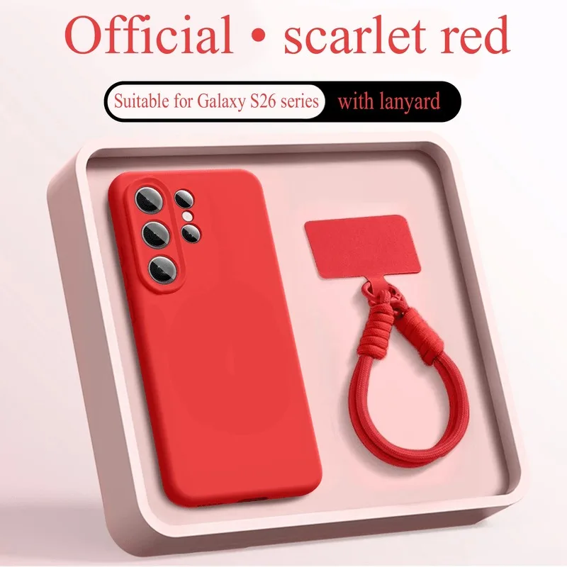 (samsung S23 Ultra Rojo) Funda De Silicona Líquida Con Cordón Para Samsung, Con Correa Para La Muñeca.