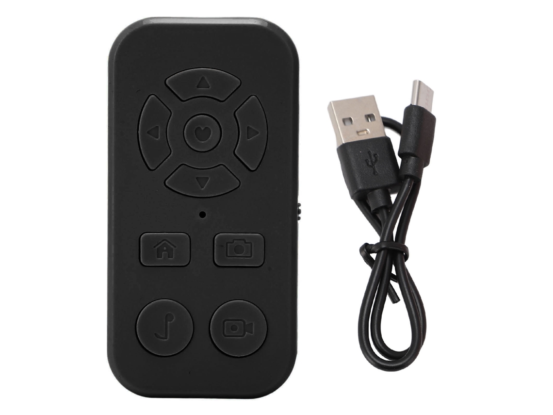 Controle Remoto Bluetooth V4.2 Para Celular Android: Disparador Câmera, Gravador Vídeo, Virador De Páginas Preto