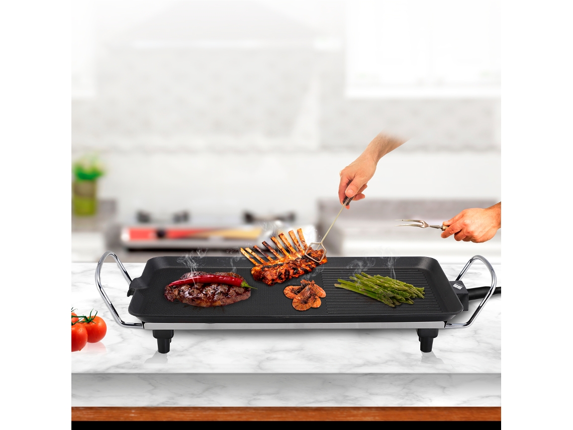 Plancha De Asar Eléctrica Klack 1500w Antiadherente 48x27cm Para Cocina Saludable Diseño Premium