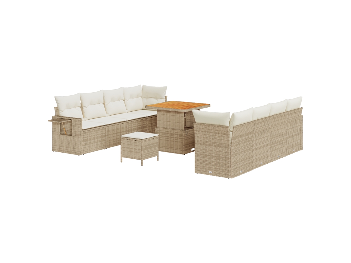 Conjunto de sofá de jardín de ratán beige Vidaxl de 11 piezas con cojines