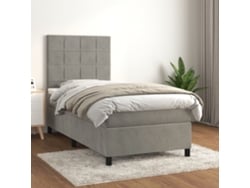 Cama Box Spring Con Colchón Terciopelo Gris Claro 90x190 Cm