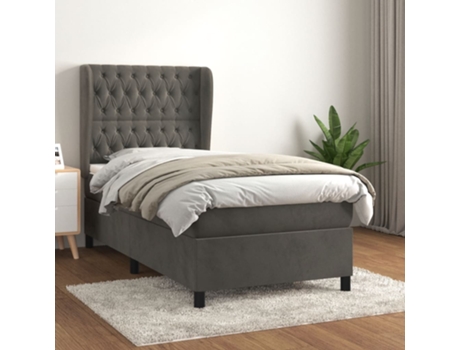 vidaXL Cama con somier y colchón 90x190 cm terciopelo gris oscuro