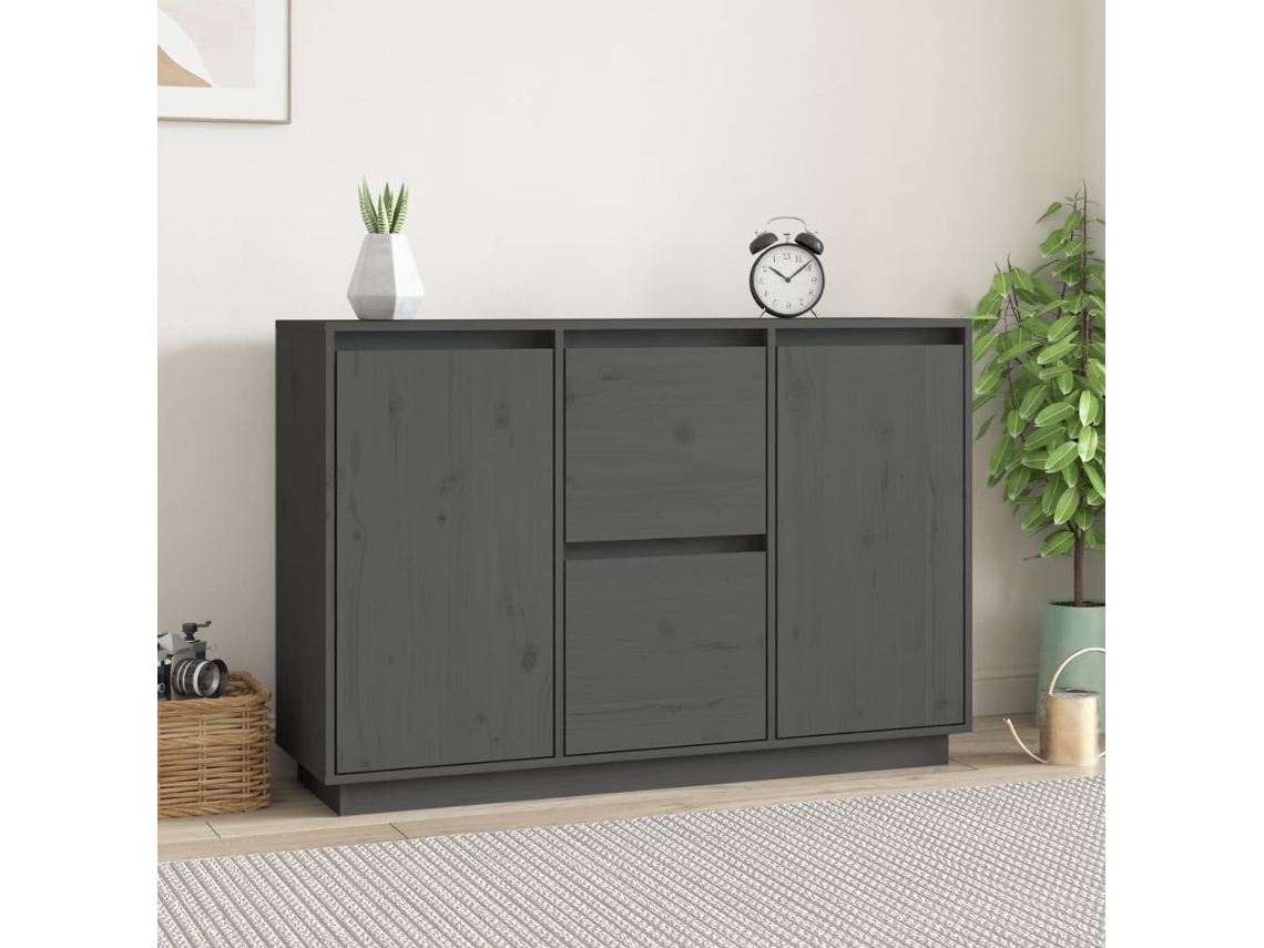 Aparador De Madera Maciza De Pino Gris 111x34x75 Cm