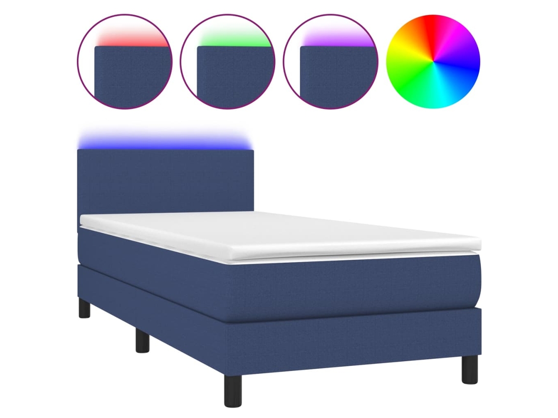 VIDAXL Colchón con somier/LED (Azul - Tela - 90 x 190 cm)