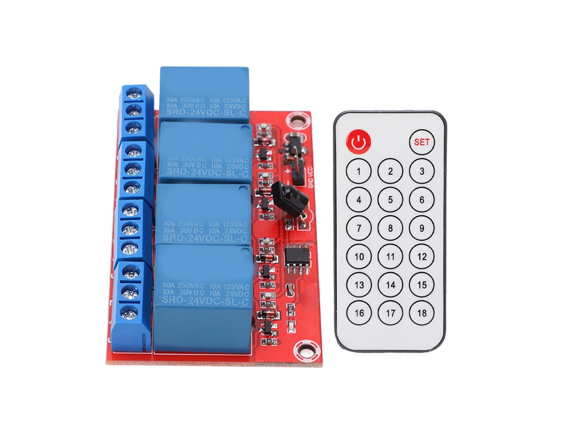 Módulo De Relé De 4 Canales Con Receptor Infrarrojo Transceptor Control Switch Set 24v