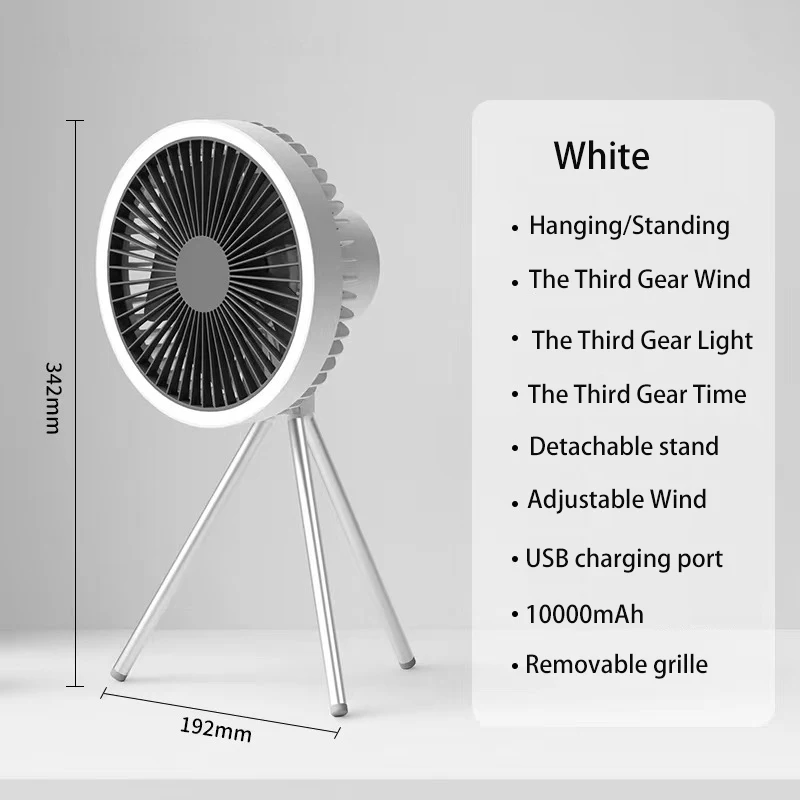 Ventilador De Escritorio Recargable (blanco) Multifuncional Con Trípode Usb Eléctrico