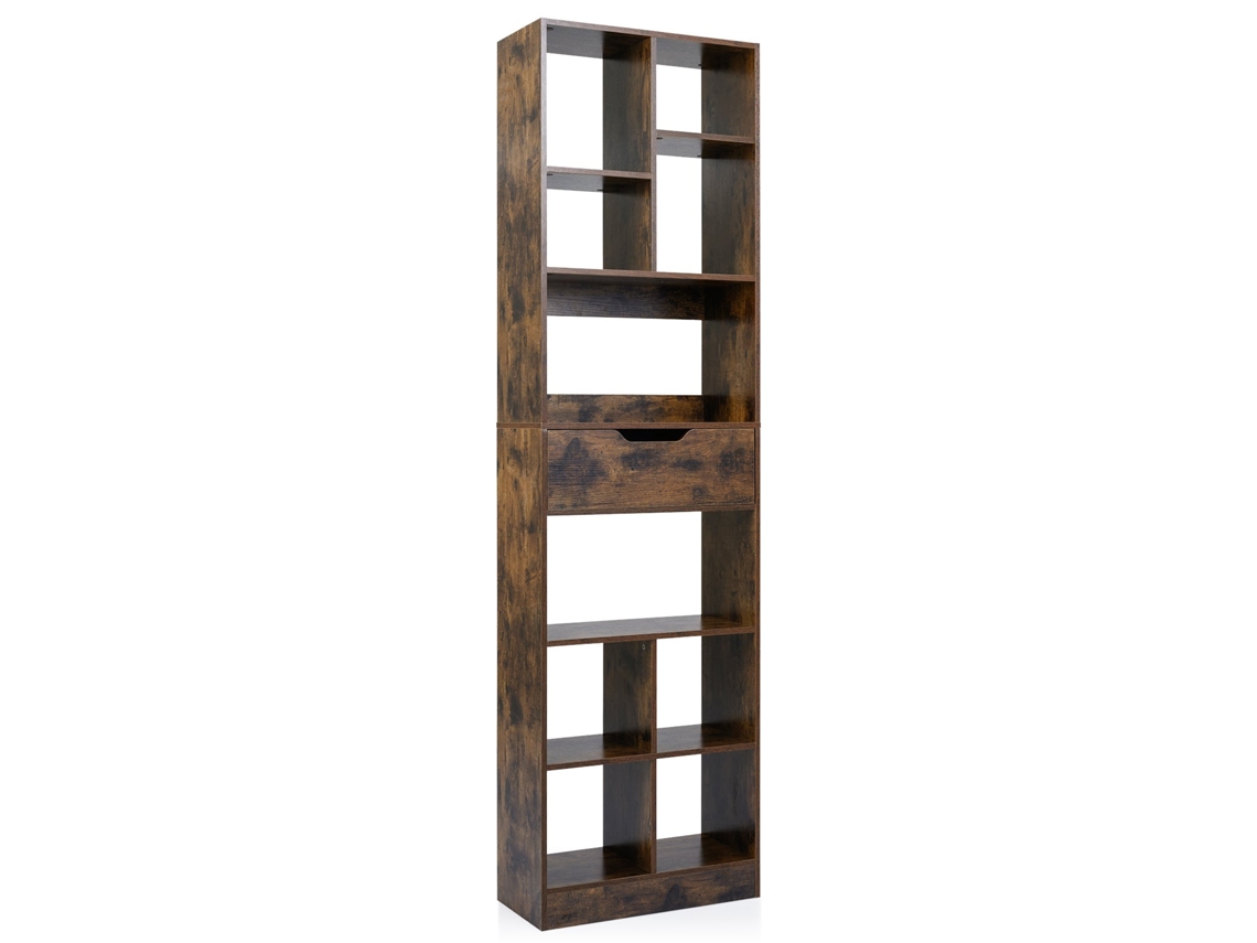 Librería de madera con 10 baldas, color marrón rústico, con cajón, 50 cm de ancho, 180 cm de profundidad, NORTHIX