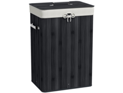 Cesto Ropa Plegable 72l Con Tapa Y Bolsa Lona, Bambú, 40x30x60cm, Negro