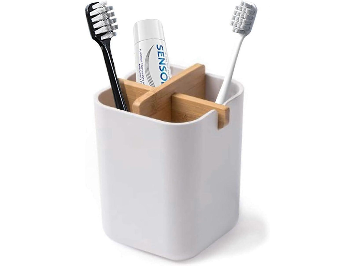 Portacepillos de dientes de bambú Scsyv, caja de almacenamiento multifuncional para cepillos de dientes eléctricos, soporte para pasta de dientes natural y resistente, Rosewell