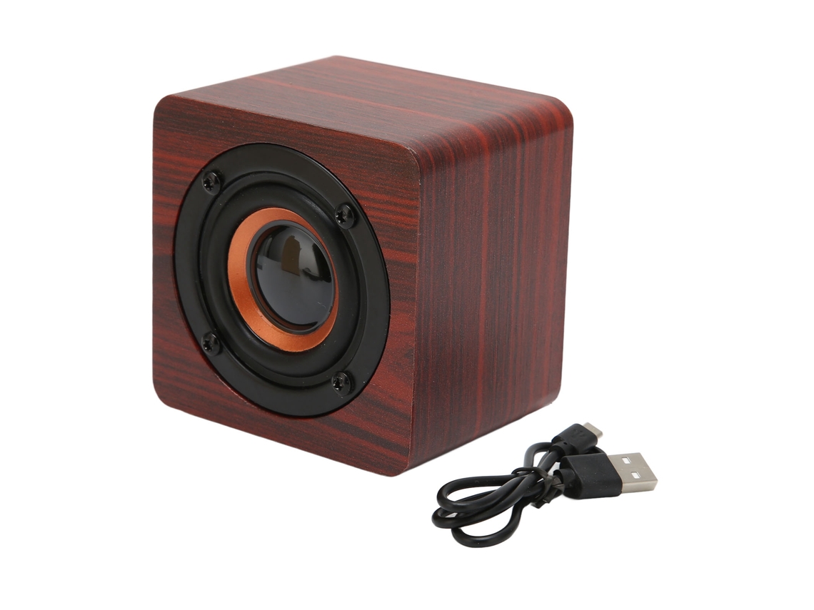 Altavoz Bluetooth portátil inalámbrico retro Junli con diseño de vetas de secuoya.