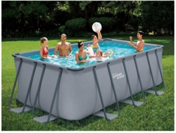 VENTE-UNIQUE.PT Piscina Tubular Rectangular Antracita con Pompe Filtrante A Cartucho VENTE-UNIQUE Lacanau (Gris - Plástico y Vinilo - 400 x 200 x 122 cm)