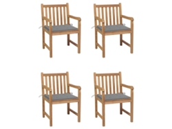 Sillas de jardín con cojines grises, 4 piezas, teca maciza, DKD HOME DECOR