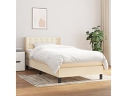 Cama Box Spring Con Colchón Tela Color Crema 90x200 Cm