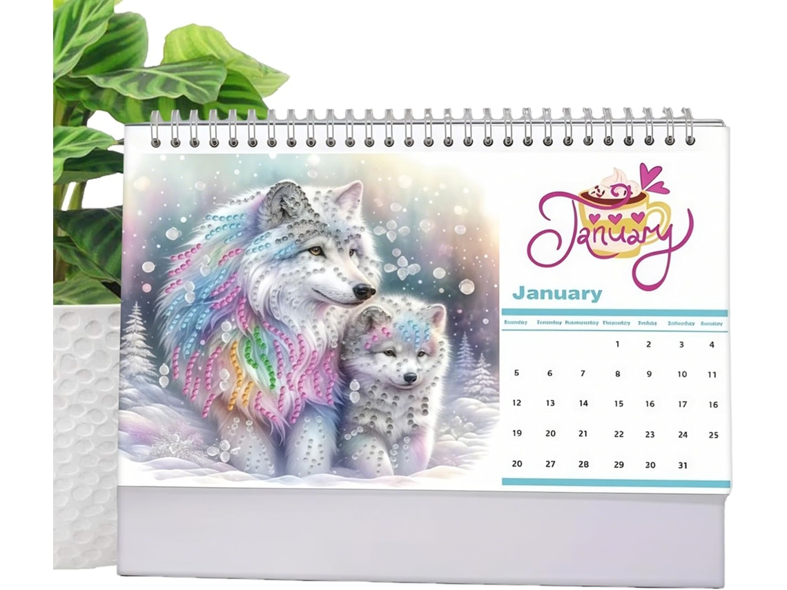 Calendario De Escritorio 2026 Con Arte De Gemas | Mensual De Con Pinturas De Decoración Artesanal Para Oficina