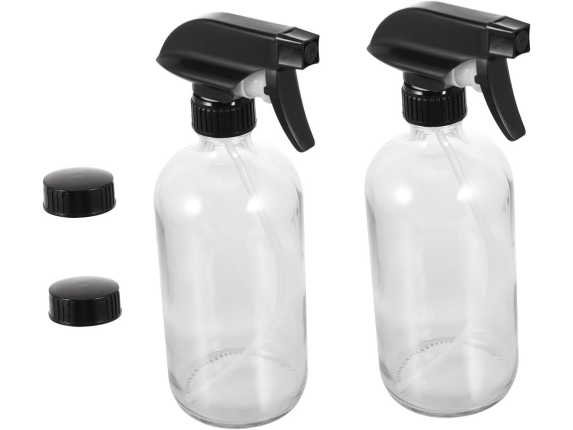 Juego De 2 Botellas De Vidrio Vacías De 500 Ml Con Pulverizador De Viaje Y 2 Tapas Para Almacenamiento.
