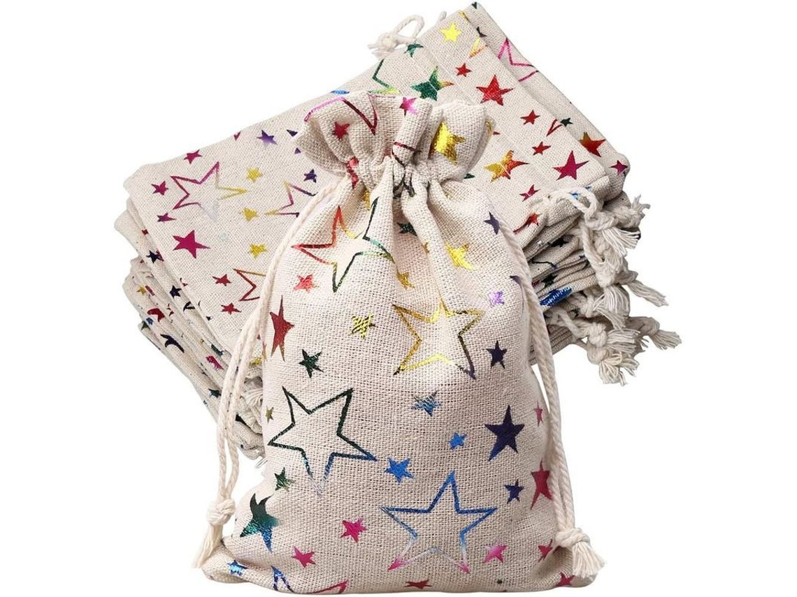 2026altiro-10 Bolsas De Yute Con Estampado De Estrellas, 13x18cm, Mini Bolsas De Regalo Con Cordón Para Cumpleaños, Bodas Y Navidad.