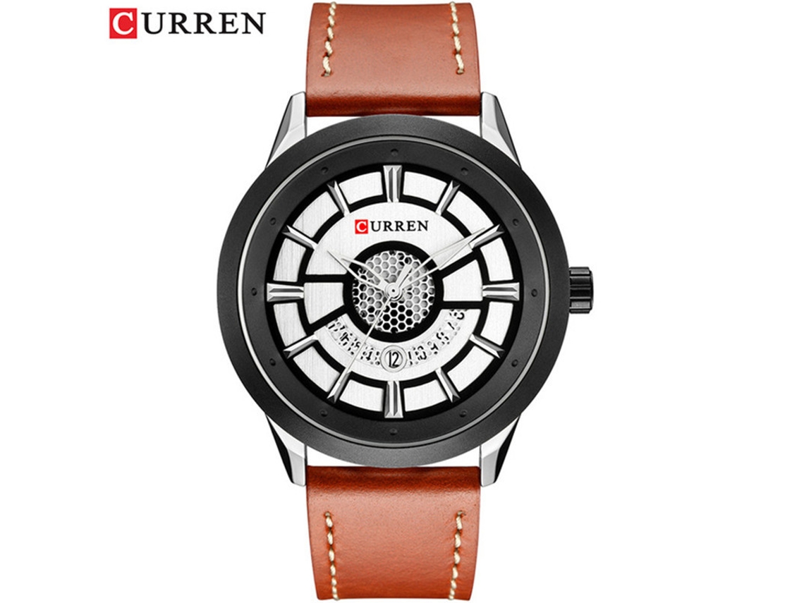 Elegante Reloj De Pulsera Multifuncional Para Hombre Con Correa De Cuero, Calendario Y Mecanismo De Cuarzo Resistente Al Agua.
