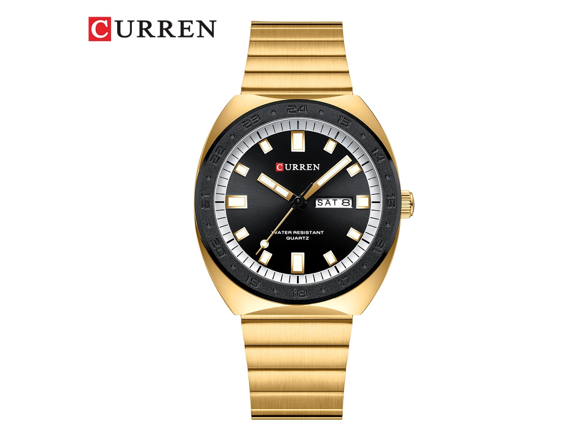 Reloj Redondo Impermeable (dorado Y Negro) Con Doble Calendario