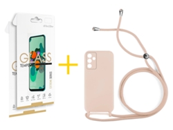 Pack 2 X Película de Vidrio Templado 2.5D + Funda SKYHE para Samsung Galaxy A36 5G Gel con Cordón Rosa Pastel