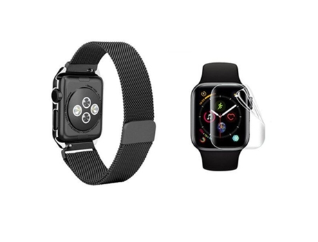 Kit de Pulsera Brazalete Milanese Loop Cierre Magnético Gel Protector de Pantalla Full Carcasa Apple Watch Serie 3 38mm ATYULNM Negro