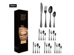 (juego De 24 Piezas - Negro) Juego De Cubiertos De Acero Inoxidable Con Cuchillos, Tenedores Y Cucharas De Acero Inoxidable.