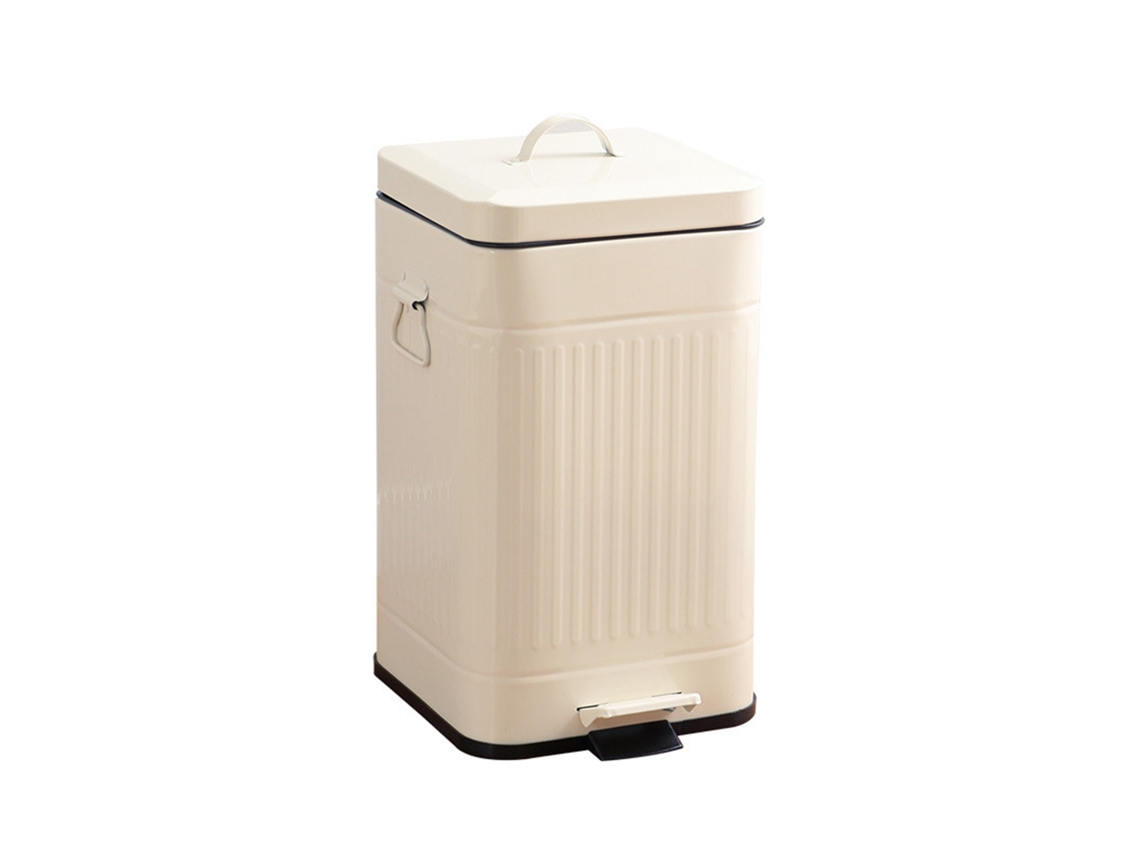 Cubo de basura cuadrado retro, ligero y de lujo, con tapa, para el hogar, la cocina y el baño, 12 L, beige, 22,5 x 22,5 x 41 cm (8,9 x 8,9 x 16,1 pulgadas).