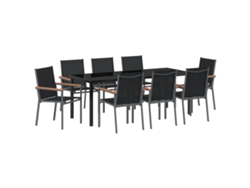 Juego de comedor de jardín VidaXL de 9 piezas en textileno negro y acero