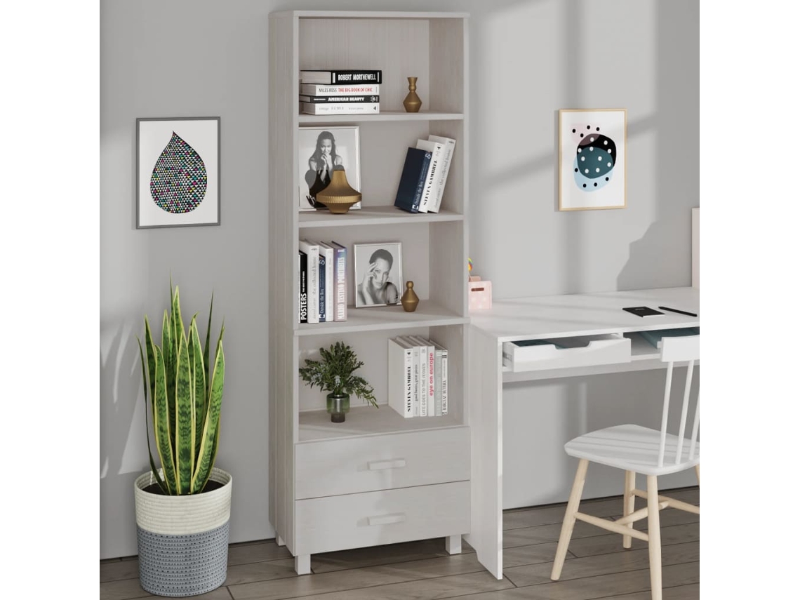 Aparador Hamar Madera Maciza De Pino Blanca 60x35x180 Cm